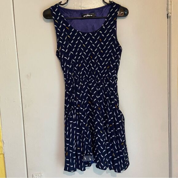 Paper Plane London Navy Feather Print Sleeveless Dress Women’s Small - Picture 2 of 9